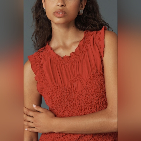 Anthropologie Ruffle Trim Textured Midi Dress Medium NWT - Picture 2 of 6